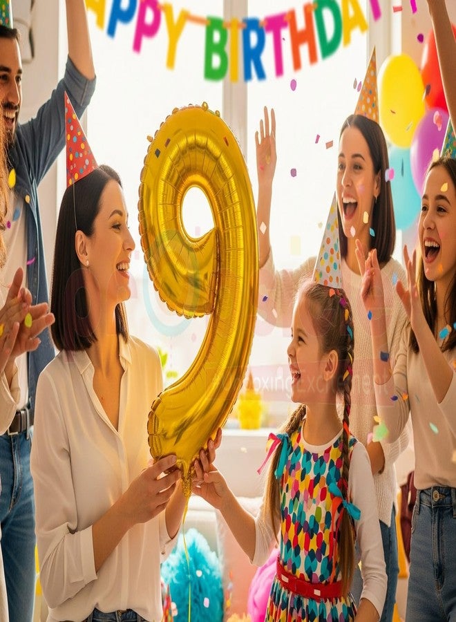 Propsicle 32 inch Birthday Foil 9 Number Helium Balloon Party Decoration Golden Pack of 1 | 9 Year No. Balloons Birthday/Anniversary | Nine Number - Image 4